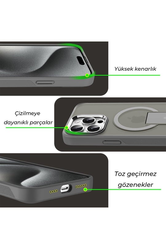 Apple iPhone 14 Pro Tork Magsafe Standlı Kapak - Siyah