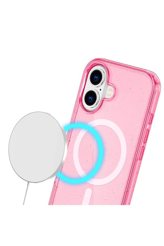 Apple iPhone 16 Kılıf Glow Magsafe Kapak - Simli Pembe