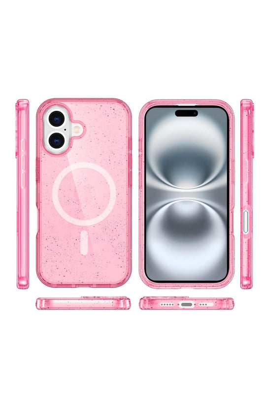 Apple iPhone 16 Kılıf Glow Magsafe Kapak - Simli Pembe