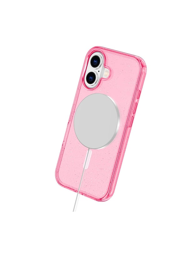 Apple iPhone 16 Kılıf Glow Magsafe Kapak - Simli Pembe
