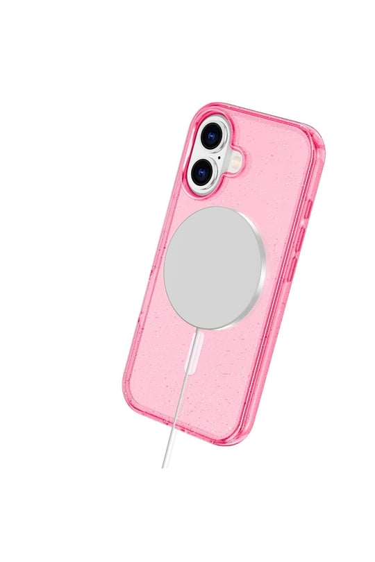 Apple iPhone 16 Plus Kılıf Glow Magsafe Kapak - Simli Pembe
