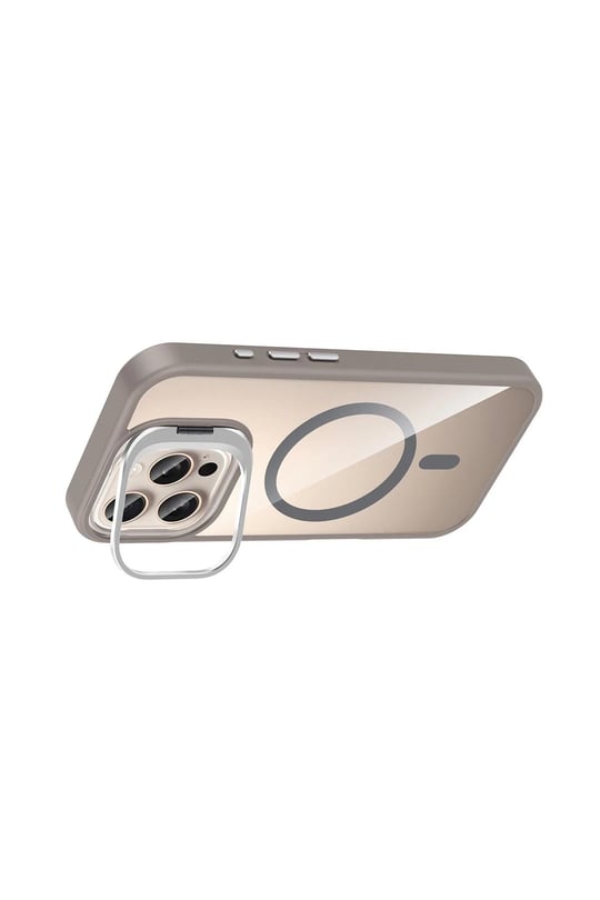 Apple iPhone 16 Pro Max Remim Lensli MagSafe Standlı Darbe Korumalı Kılıf – Titan Gri