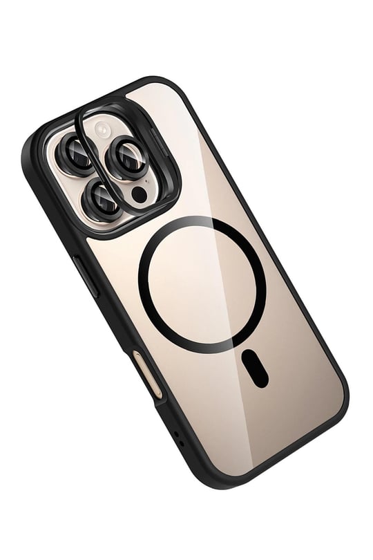 Apple iPhone 16 Pro Remim Lensli MagSafe Standlı Darbe Korumalı Kılıf – Siyah