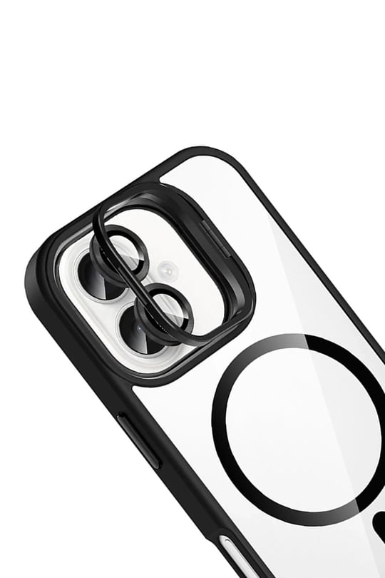 Apple iPhone 16 Remim Lensli MagSafe Standlı Darbe Korumalı Kılıf – Siyah
