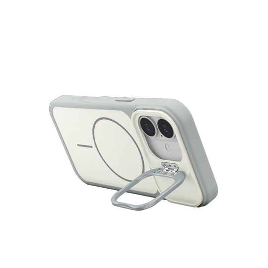 Apple iPhone 17 Pale MagSafe Manyetik Kickstand, Darbe Koruma, Şeffaf Premium Standlı Kılıf – Beyaz-Gri