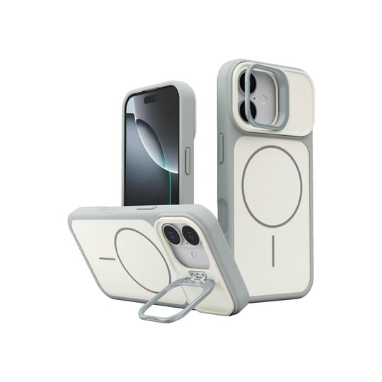 Apple iPhone 17 Pale MagSafe Manyetik Kickstand, Darbe Koruma, Şeffaf Premium Standlı Kılıf – Beyaz-Gri