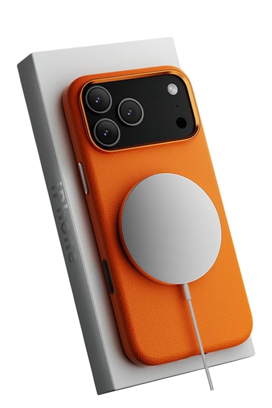 Apple iPhone 17 Pro Max MagSafe Uyumlu Deri Telefon Kılıfı – Turuncu Wonder Seri