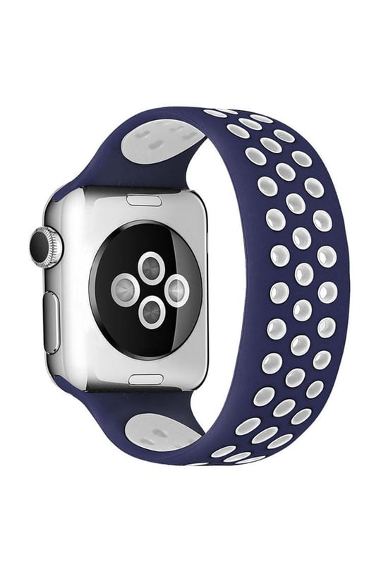 SİLİKON KORDONLARNEWFACEDLKL01Apple Watch 38mm/40mm/41mm Ayarlı Delikli Silikon Kordon - Lacivert-Beyaz