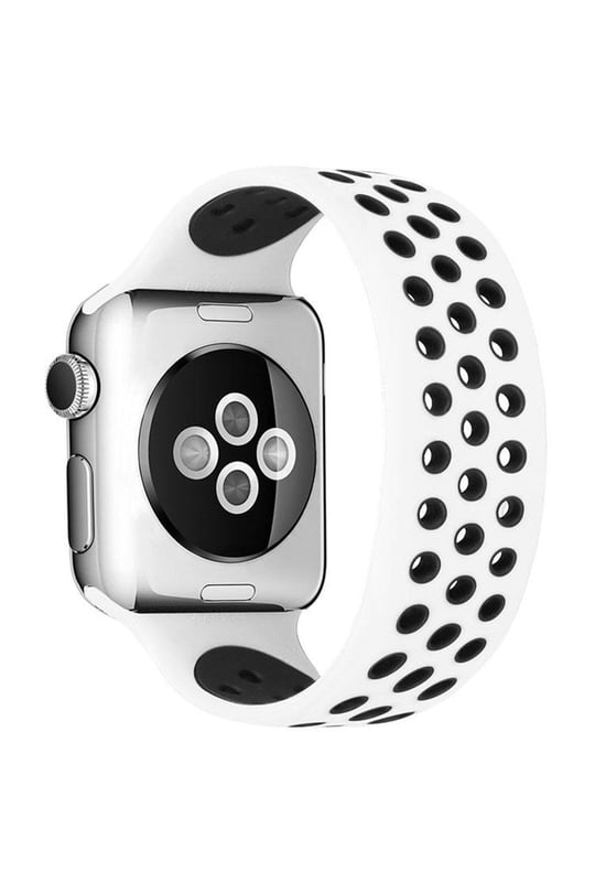SİLİKON KORDONLARNEWFACEDLKL03Apple Watch 38mm/40mm/41mm Ayarlı Delikli Silikon Kordon - Beyaz-Siyah