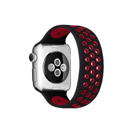 SİLİKON KORDONLARNEWFACEDLKL10Apple Watch 42mm / 44mm / 45mm / 46mm / 49mm  Ayarlı Delikli Silikon Kordon - Siyah-Kırmızı