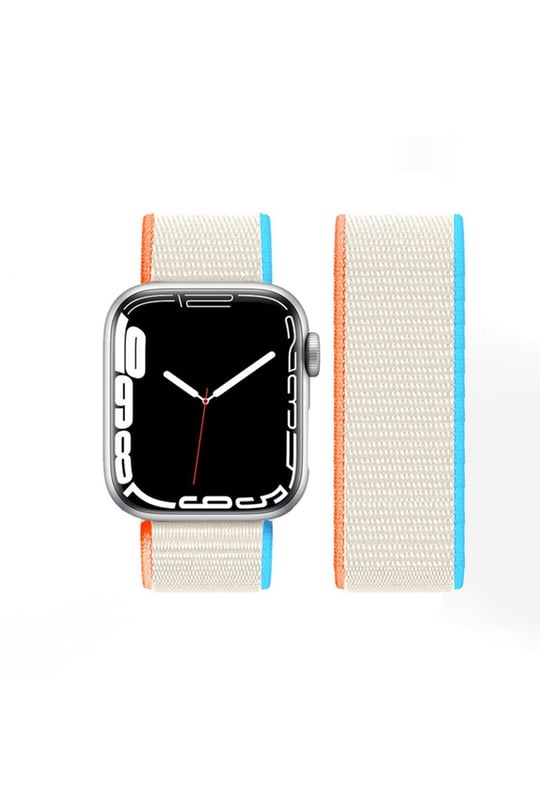 HASIR BEZ KORDONLARNEWFACEHSR21Apple Watch 42mm / 44mm / 45mm / 46mm / 49mm Hasırlı Cırtcırtlı Kordon - Mavi-Beyaz