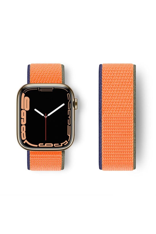 HASIR BEZ KORDONLARNEWFACEHSR18Apple Watch 42mm / 44mm / 45mm / 46mm / 49mm Hasırlı Cırtcırtlı Kordon - Lacivert-Turuncu