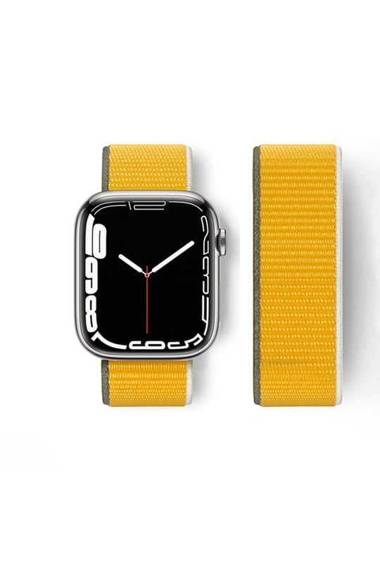 HASIR BEZ KORDONLARNEWFACEHSR17Apple Watch 42mm / 44mm / 45mm / 46mm / 49mm Hasırlı Cırtcırtlı Kordon - Haki Yeşil-Sarı