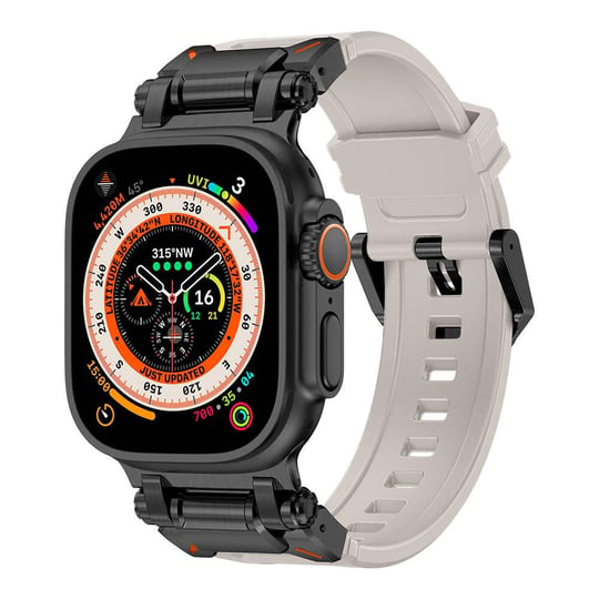 Apple Watch 42mm / 44mm / 45mm / 46mm / 49mm Titanyum Metal Başlıklı Silikon Kordon - Star Light Siyah