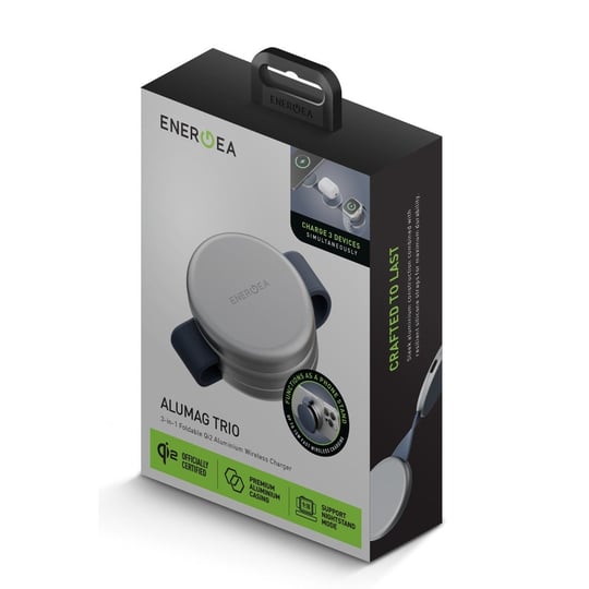 Energea AluMag Trio 3in1 Qi2 Kablosuz Şarj Standı 15W Katlanabilir Manyetik (iPhone, Apple Watch, AirPods) – Mavi