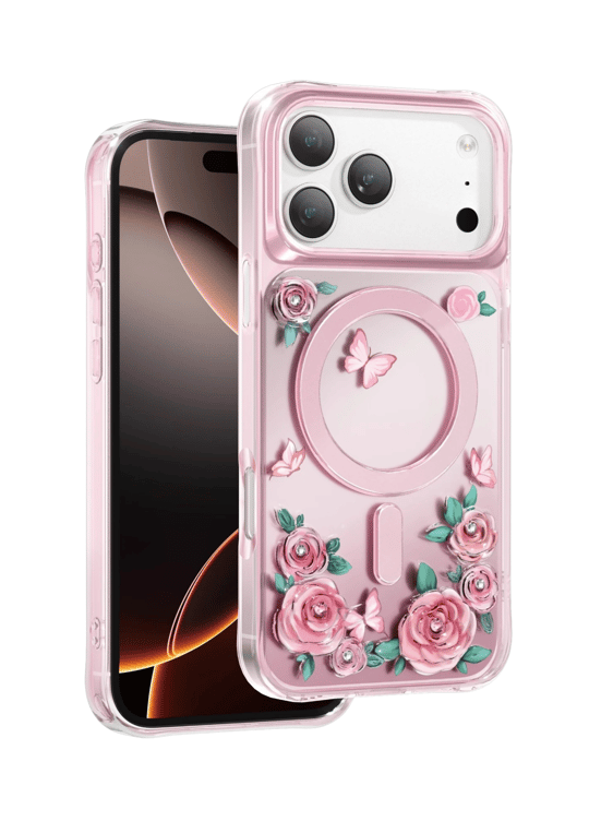 Keephone Apple iPhone 17 Pro Roseland Darbe Korumalı MagSafe Kılıf – Pembe