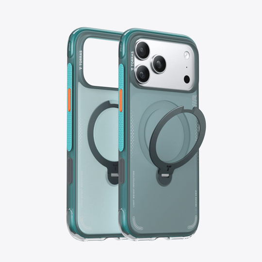 Torras iPhone 17 Pro Max Ostand Spin Air MagSafe Standlı Koruma Kılıf – Yeşil-Mavi