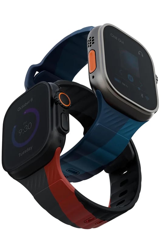 Uniq Apple Watch 42mm / 44mm / 45mm / 46mm / 49mm Stride Rubber FKM Designer Edition Silikon Kordon - Siyah-Kırmızı