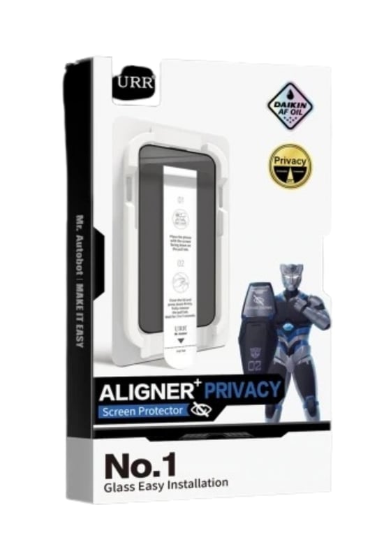 URR iPhone 17 Pro Max Aligner+ Hayalet Cam Ekran Koruyucu – Siyah Gizli Görüş Koruma