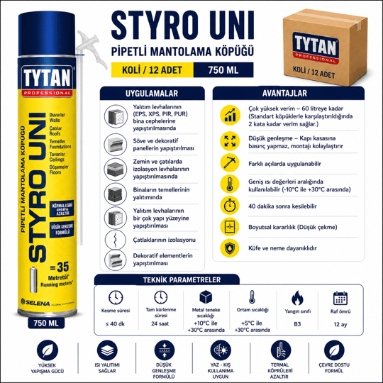 Tytan Styro Uni Pipetli Mantolama Köpüğü 750 ML – Güçlü YapışmaTytanTyran Styro Uni Pipetli Mantolama Köpüğü 750 ML-(12 Adet)TYT-STYUNI-STR-880