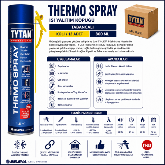 Tytan Thermospray PU Sprey Yalıtım Köpüğü 870 ML – Akustik & Isı YalıtımıTytanTytan Thermospray Thermo Akustik PU Yalıtım Köpüğü Pipetli 870ML-(12 Adet)TYT-THR-STR-870