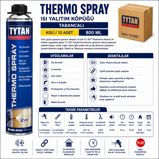 Tytan Thermospray PU Sprey Yalıtım Köpüğü 870 ML – Akustik & Isı YalıtımıTytanTytan Thermospray Thermo Akustik PU Yalıtım Köpüğü Tabancalı 870ML-(12 Adet)TYT-THR-GUN-870