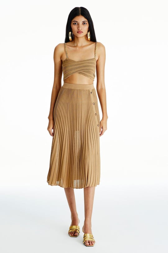 Pilili Camel Örme Etek | Online Sipariş