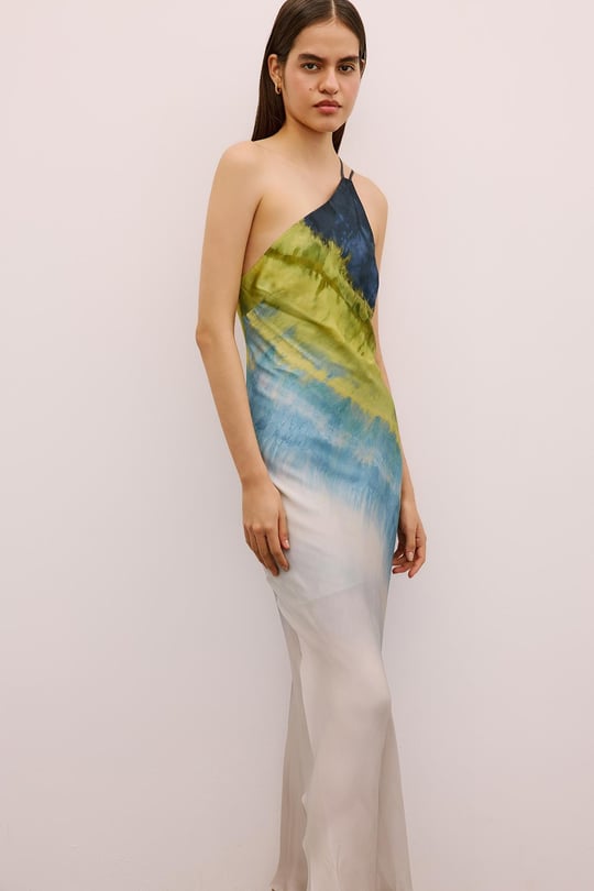 One-Shoulder Ombre Midi Green Dress