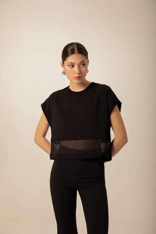 Transparan Detaylı Siyah Bluz | Rue Online Sipariş