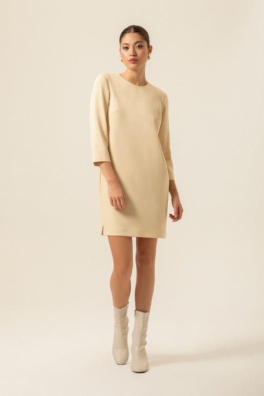 Uzun Kollu Ekru Mini Elbise | Rue Online Satış