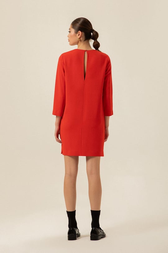 Uzun Kollu Kırmızı Mini Elbise | Rue Online Satış