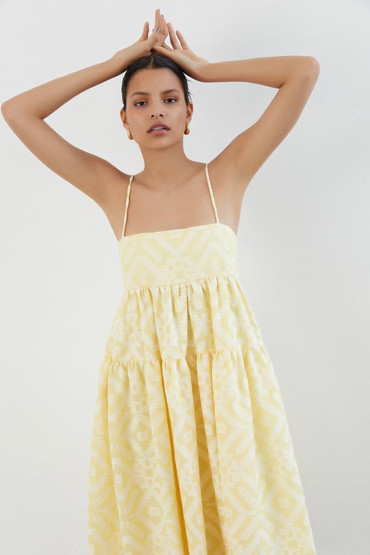 Volanlı Sarı Kısa Elbise Online Sipariş