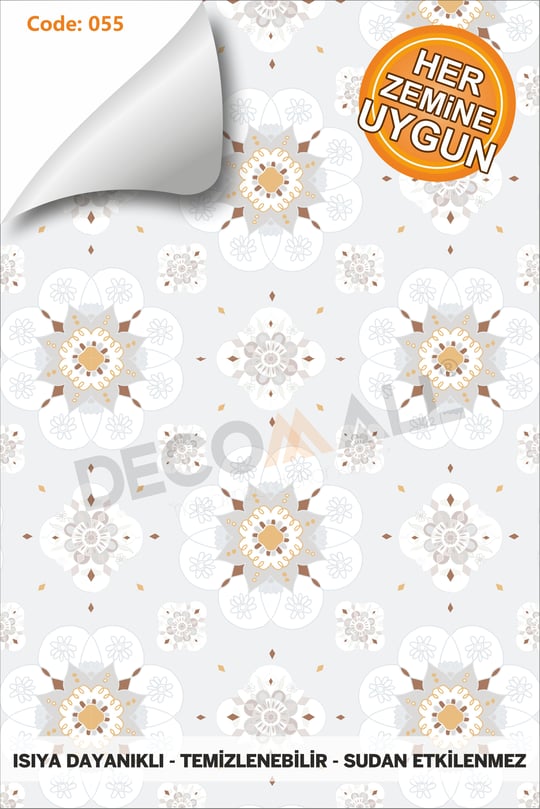 Code 55 Suya Dayanıklı Mutfak Banyo Zemin Mermer Mobilya Fayans Yapışkanlı Folyo Kaplama