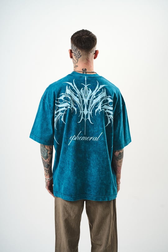 Erkek Ephemeral Baskılı Yıkamalı Oversize T-Shirt Bordo | Respire