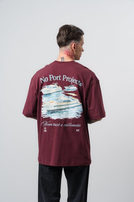 Erkek No Port Baskılı Oversize T-Shirt Bordo | Respire