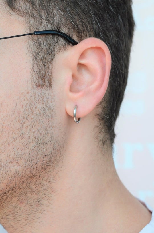Erkek Gümüş Renk Çelik Halka Küpe 14 mm Küçük Boy