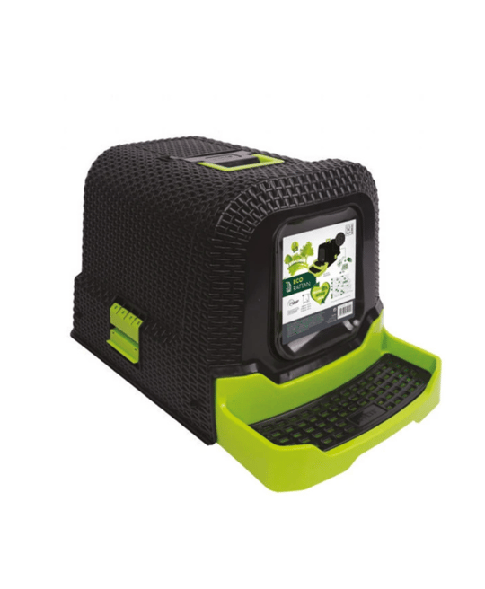 M-Pets ECO Rattan Kapalı Kedi Tuvaleti Siyah Yeşil 69x42x41 cm