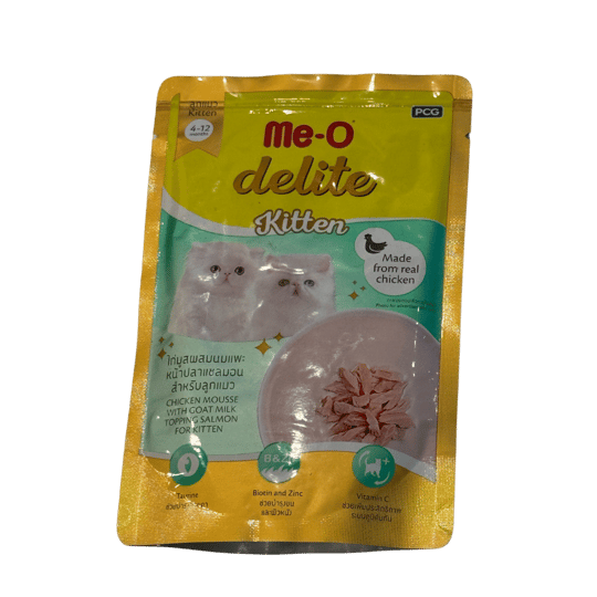 Me-O Delite Pouch  Somonlu Tavuk Püre ve Keçi Sütlü Yavru Kedi Konservesi 70 gr