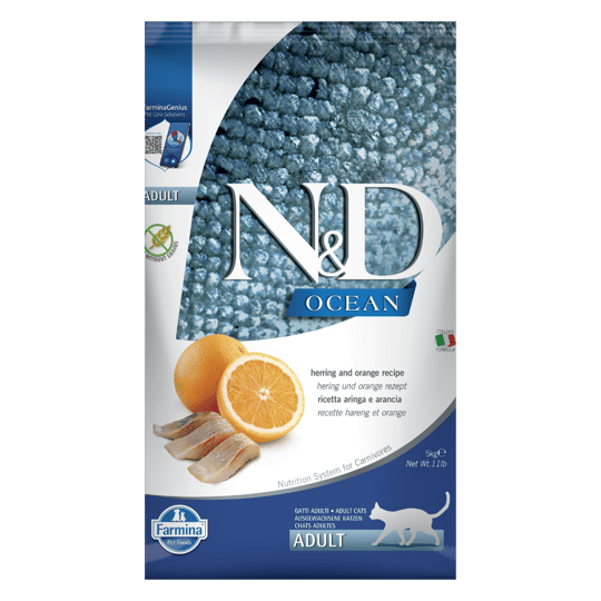 N&D Ocean Ringa Balıklı ve Portakallı Tahılsız Kısırlaştırılmış Kedi Maması 5kg