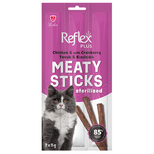 Reflex Plus Tavuk ve Kızılcıklı Kısırlaştırılmış Kedi Ödül Çubuğu 3x5gr