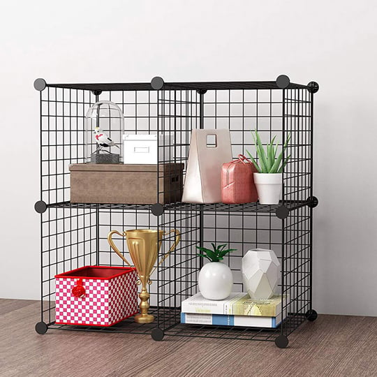 4 Bölmeli Tel Küp Çok Amaçlı Organizer Raf Siyah 33cm Mutfak, Oyuncak, Kiler, Depolama Rafı