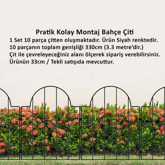 BAHÇE ÇİTİ 10'LU SET 330CM MODEL - 2 SİYAH