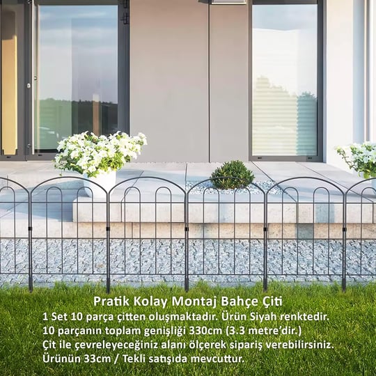 DEKORATİF BAHÇE ÇİTİ 33CM TEK PARÇA MODEL - 1 SİYAH HOBİ BAHÇESİ, ÇİÇEK, SEBZE, MİNİ BAHÇE