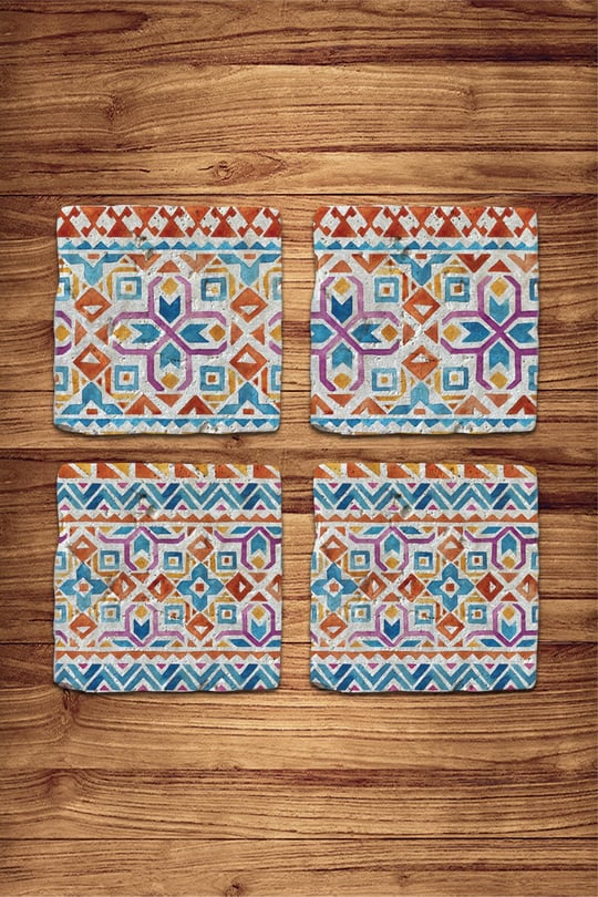 Doğal Taş Bardak Altlığı 4'lü Model- Boho