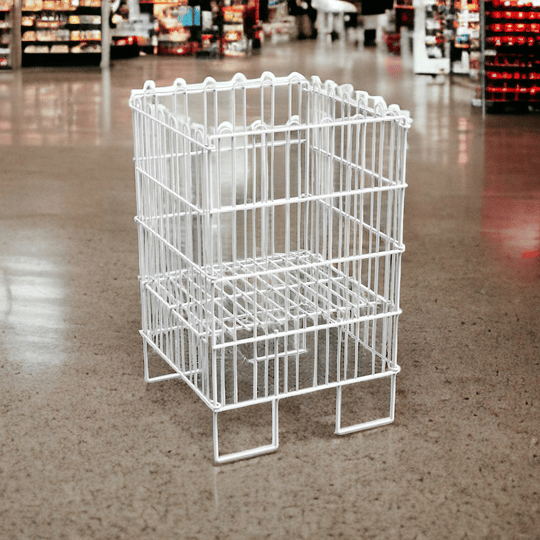 Ergonomik Tasarım 40x40 Katlanır Tel Havuz Sepeti Beyaz – Market, Avm, ve Bakkal İçin İdeal Ürün Teşhir Standı 