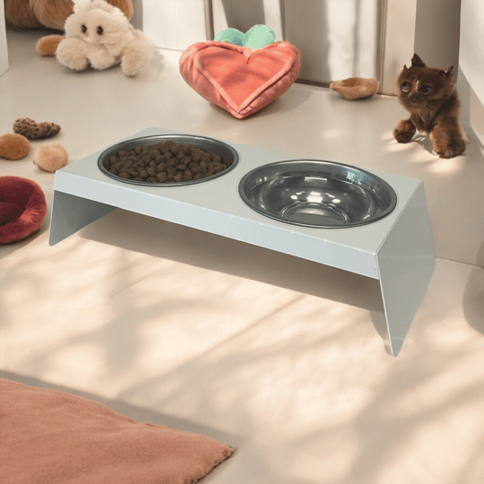 Evcil Hayvan Mama ve Su Kabı Standı, İkili Small Model Beyaz, Paslanmaz Çelik, Yükseltilmiş, Kedi ve Köpekler İçin