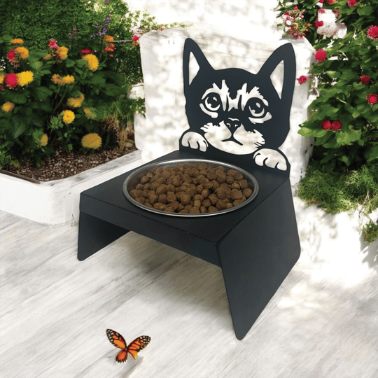 Sevimli Kedi Tasarımlı, Ergonomik Siyah Kedi ve Köpek Mama ve Su Kabı Tekli Small Model – Paslanmaz Çelik, Dayanıklı Malzeme 