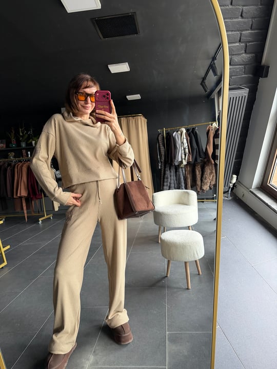 Aloha Bej Kapüşonlu Sweat Pantolon Takım