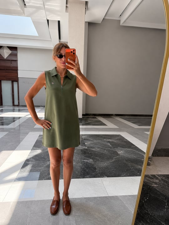 Polo Yaka Haki  Fermuarlı Elbise