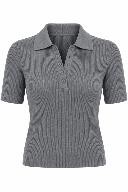 Polo Yaka Massi Yumoş Gri Triko Tshirt